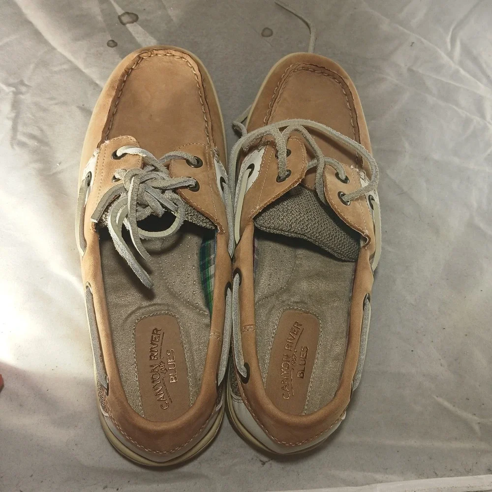 Canyon River Blues Nemo Boat Shoes 8.5M Tan Leather Mesh Nautical Loafers